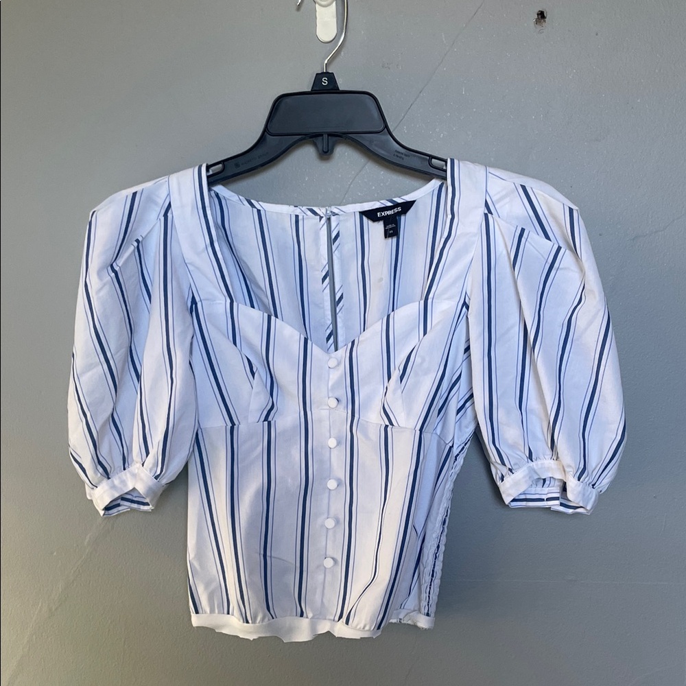 Express XS striped altered puff sleeve top nautical coastal old money euphoria